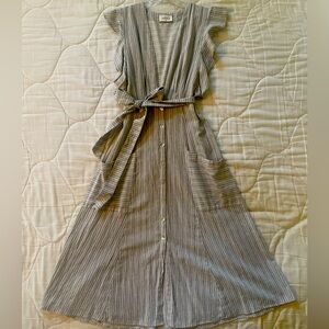Aura Sleeveless Denim White Striped Day Dress Sz L Excellent Condition